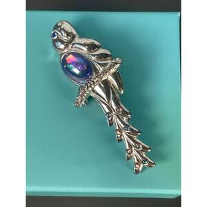 Vintage Monet “Jelly Belly” Parrot Brooch Iridescent Crystal Body-Silver Tone